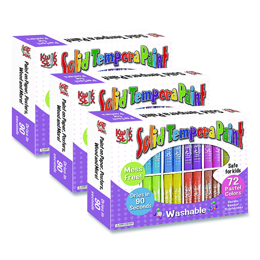 The Pencil Grip Kwik Stix Tempera Paint Set, Regular Size, 0.7" x 3.5", 12 Assorted Colors, 72/Pack, 2 Packs/Carton (69203)