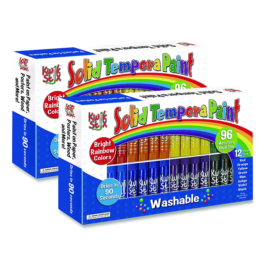 The Pencil Grip Kwik Stix Tempera Paint Set, Regular Size, 0.7" x 3.5", 8 Assorted Colors, 96/Pack, 2 Packs/Carton (69802)