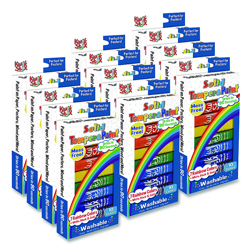 The Pencil Grip Kwik Stix Tempera Paint Set, Regular Size, 0.7" x 3.5", 10 Assorted Colors, 10/Pack, 12 Packs/Carton (69912)