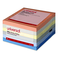Universal Ultra Sticky Note Pads, Note Ruled, 4" x 4", Assorted Colors, 100 Sheets/Pad, 6 Pads/Pack (35633)