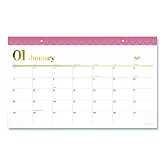 Cambridge Workstyle Compact Deskpad, 17.75 x 11, White Sheets, Pink Headband/Clear Corners, 12-Month (Jan-Dec): 2026 (1606705)