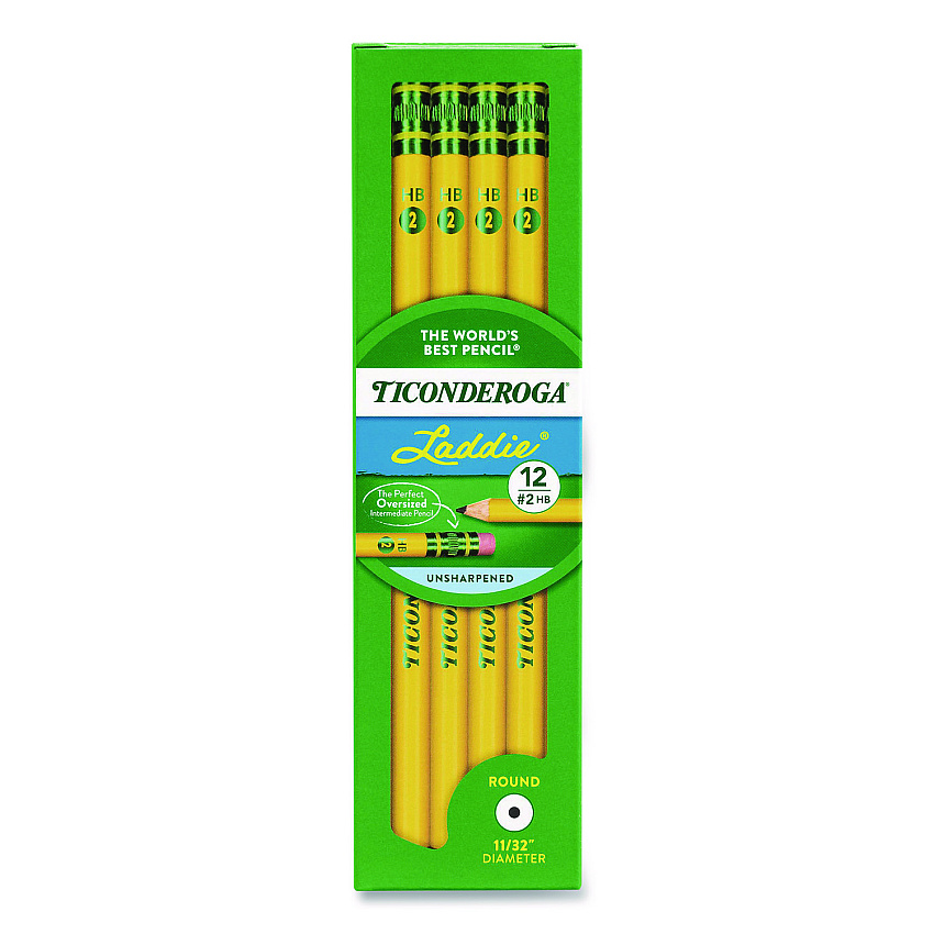 Dixon Ticonderoga Laddie Woodcase Pencil with Microban, HB (#2), Black Lead, Yellow Barrel, 12/Pack (133040002)