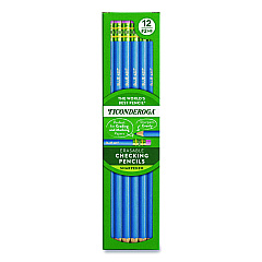 Ticonderoga Erasable Colored Pencils, 2.6 mm, 2B (#2), Blue Lead, Blue Barrel, 12/Pack (142090002)