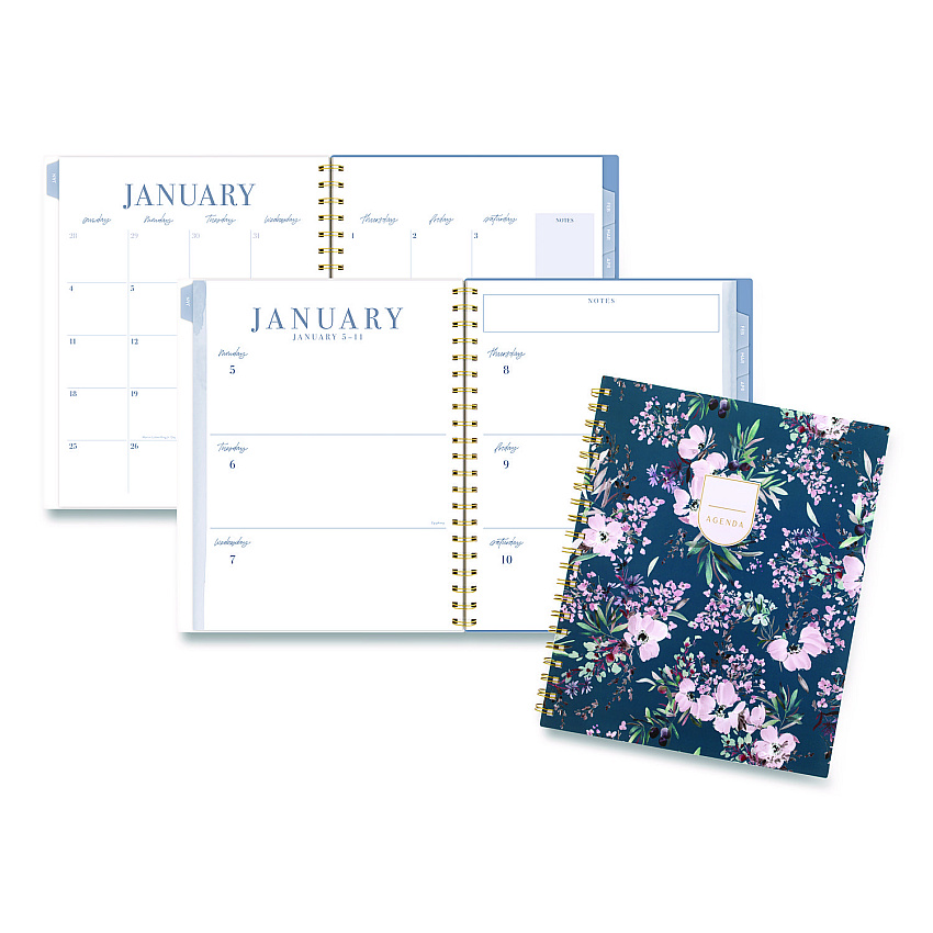 Cambridge Weekly/Monthly Calista Floral Planners, 11 x 8.5, Floral Artwork, Blue/Purple/Green Cover, 13 Month: Jan 2026 to Jan 2027 (LB40905)