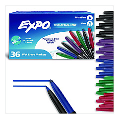 EXPO Wet Erase Markers, Fine; Ultra Fine Tip, Assorted Colors, 36/Box (2211378)
