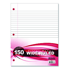 BAZIC Filler Paper, Side: 3-Hole Punched, Wide/Legal Rule, 150/Pack (568)