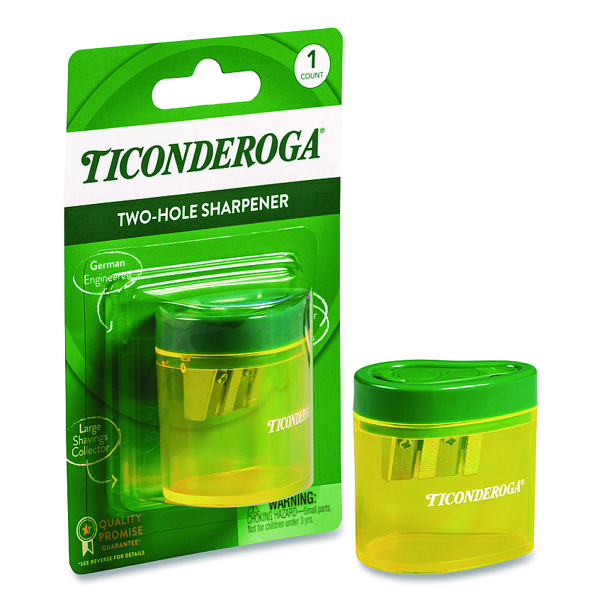 Ticonderoga Two Hole Pencil Sharpener, 2 x 2 x 1.25, Green/Yellow (X392010001)