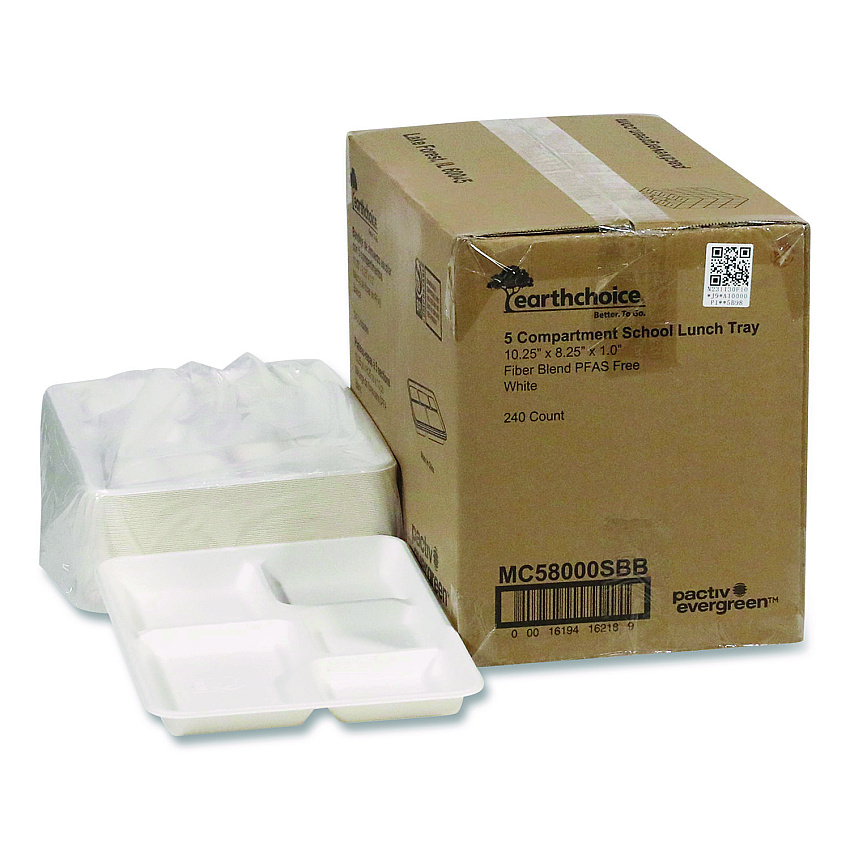 Pactiv Compostable Fiber Blend School Lunch Tray, 10 x 8 x 1, White, 240/Carton (MC58000SBB)