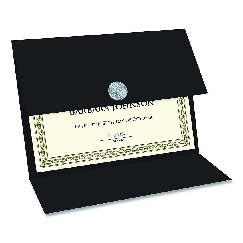 Geographics Tri-Fold Certificate Holder, 9.2 x 12.5, Black, 5/Pack (47838)