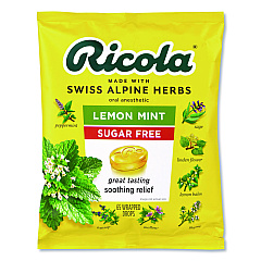 Ricola Sugar-Free Lemon Mint Herb Throat Drops, 65/Bag, 2 Bags/Pack (22002531)