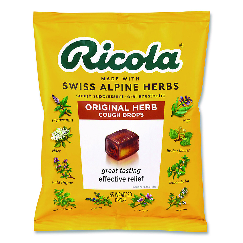 Ricola Cough Drops, Original Herb, 65/Bag, 2 Bags/Pack (22002532)