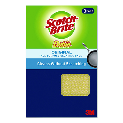 Scotch-Brite Dobie All-Purpose Cleaning Pad, 4.3 x 2.6, 0.5" Thick, Yellow, 3/Pack, 8 Packs/Carton (7232FCT)