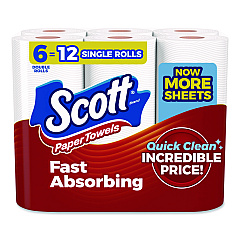 Scott Choose-a-Size Mega Kitchen Roll Paper Towels, 1-Ply, 108/Roll, 6 Rolls/Pack, 4 Packs/Carton (56668)
