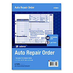 Adams Multipart Auto Repair Work Order Forms, Three-Part Carbonless, 8.5 x 6.94, 50 Forms Total (GT3870)