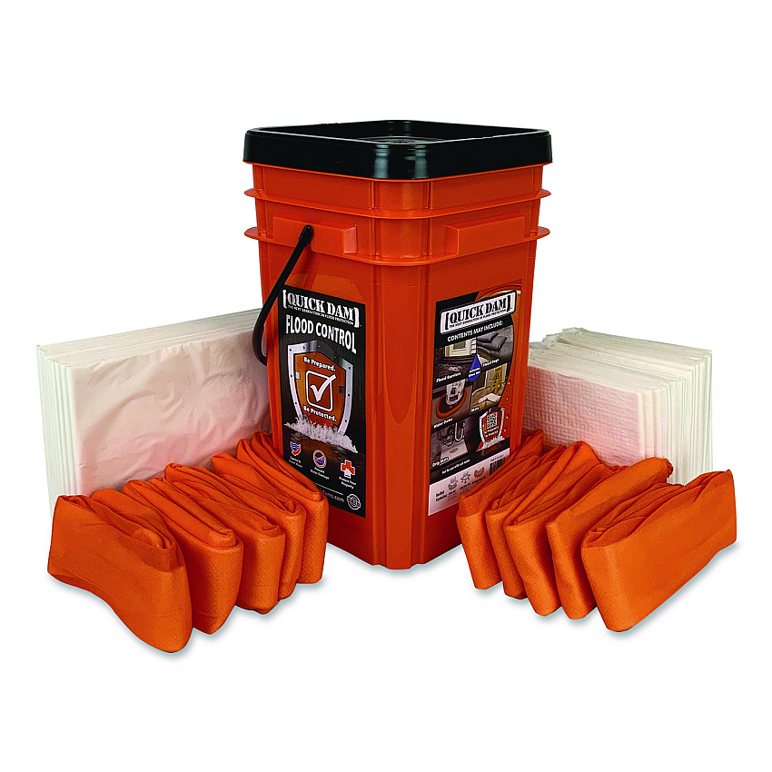 Quick Dam Indoor Bucket Kit, (1) Bucket, (10) Drip Mats, (20) Mats, (10) 4 ft Water Dams (WUGGV)