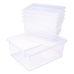 Storex Storage Tray, Deep, 2 gal, 10.65" x 10.65" x 5.2", Clear, 5/Pack (62532U05C)