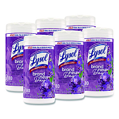 LYSOL Brand Disinfecting Wipes, 1-Ply, 7 x 7.25, Lavender and Cotton Blossom, White, 80 Wipes/Canister, 6 Canisters/Carton (56264CT)