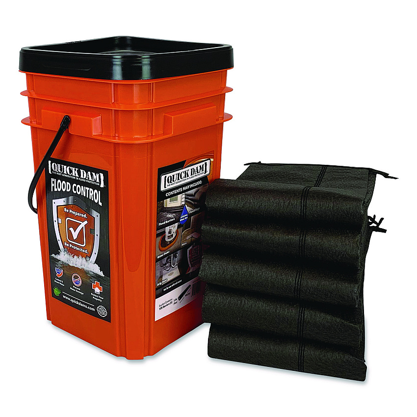 Quick Dam Outdoor Grab and Go Bucket Kit, (1) Bucket, (5) 10 ft Flood Barriers (QDGG105)