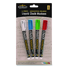Excello Global Products Liquid Chalk Markers, Fine Bullet Tip, Assorted Colors, 4/Pack (EGPHD0512S)