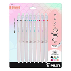 Pilot Frixion Waai Erasable Gel Pen, Retractable, Extra Fine, 0.5 mm, Assorted Ink and Barrel Colors, 8/Pack (20733)