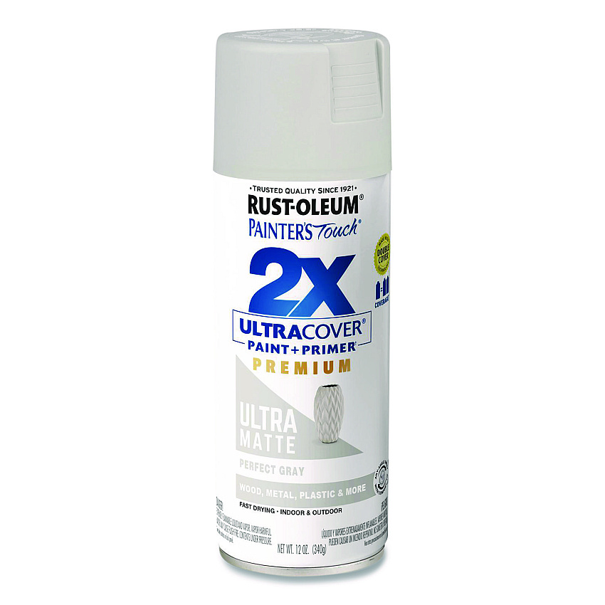 Rust-Oleum Painter's Touch 2X Ultra Cover Spray Paint, Ultra Matte Gray, 12 oz Aerosol Can (331184EA)