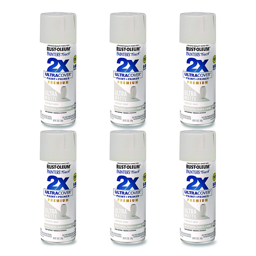 Rust-Oleum Painter's Touch 2X Ultra Cover Spray Paint, Ultra Matte Gray, 12 oz Aerosol Can, 6/Carton (331184)