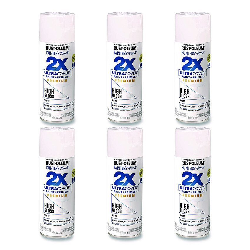 Rust-Oleum Painter's Touch 2X Ultra Cover Spray Paint, High Gloss White, 12 oz Aerosol Can, 6/Carton (331171)