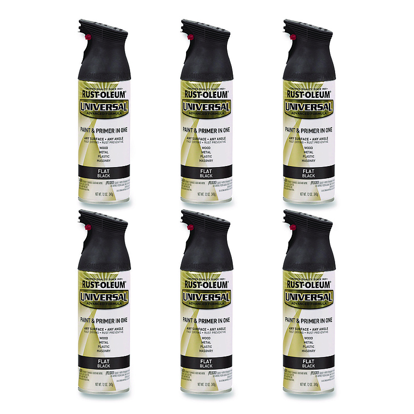 Rust-Oleum Universal Premium Spray Paint, Flat Black, 12 oz Aerosol Can, 6/Carton (245198)