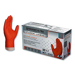 GloveWorks by AMMEX Ultra Industrial Flock-Lined Nitrile Disposable Gloves, XX-Large, 6 mil Thick, 9.06" Long, Orange, 50/Box, 10 Boxes/Carton (GWUOFN49050)