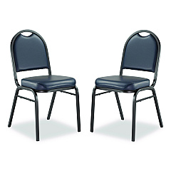 NPS 9200 Series Premium Upholstered Stack Chair, Vinyl, Supports 500 lb, 19" Seat Ht, Midnight Blue Seat/Back, Black Base,2/Pack (9204BT2)