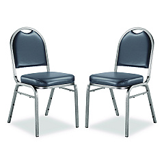 NPS 9200 Series Premium Upholstered Stack Chair, Vinyl, Supports 500 lb, 19" Seat Ht, Midnight Blue Seat/Back, Silver Base, 2/PK (9204SV2)