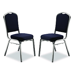 NPS 9300 Series Deluxe Upholstered Stack Chair, Fabric, Supports 500 lb, 19" Seat Ht, Midnight Blue Seat/Back, Silver Base, 2/PK (9354SV2)