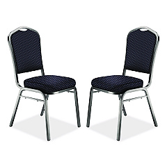NPS 9300 Series Deluxe Upholstered Stack Chair, Fabric, Supports 500 lb, 19" Seat Ht, Diamond Navy Seat/Back, Silver Base, 2/Pack (9364SV2)