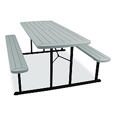 NPS Blow Molded Folding Picnic Table, Rectangular, 57w x 72d x 29.5h, Speckled Gray Top, Black Base/Legs (BMPT3072BK02)