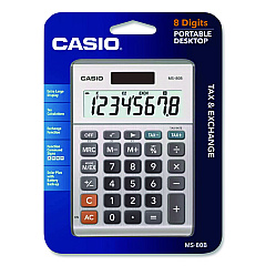 Casio MS80B 8-Digit Battery and Solar Basic Calculator, LCD, Silver (MS80BSR)