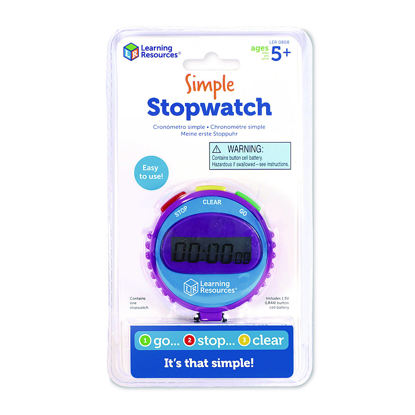 Learning Resources Simple Stopwatch, Accurate to 1/100 Second, Blue Stopwatch, Black Lanyard (LER0808)