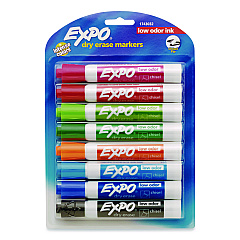 EXPO Low-Odor Dry-Erase Markers, Broad Chisel Tip, Assorted Colors, 8/Pack (1743032)