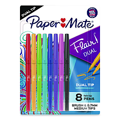 Paper Mate Flair Dual Porous Point Pen, Stick, Medium 0.7 mm Bullet, Pressure-Sensitive Brush, Assorted Ink and Barrel Colors, 8/Pack (2181604)