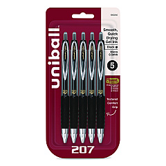 uni-ball Signo 207 Gel Pen, Retractable, Fine 0.5 mm, Black Ink, Smoke/Black Barrel, 5/Pack (1960240)