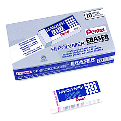 Pentel Hi-Polymer Eraser, For Pencil Marks, Rectangular Block, White, 10/Box (ZEH10PC10)