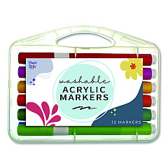 The Pencil Grip Washable Acrylic Markers, Fine Bullet Tip, Assorted Colors, 12/Pack (496)