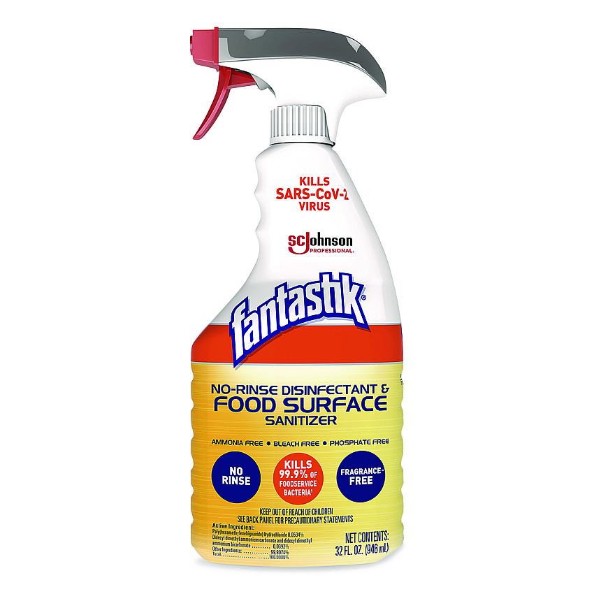 Fantastik No Rinse Disinfectant and Food Surface Sanitizer, Unscented, 32 oz Trigger Spray Bottle (354125)