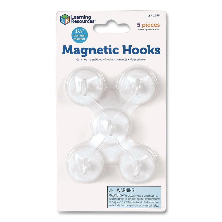 Learning Resources Magnetic Hooks, Small, 1.25" Diameter, White, 5 Pieces (LER2698)