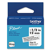 Brother Genuine P-Touch BTAG Label Tapes, 0.47" x 13.1 ft, Black on Clear (BTAG131)