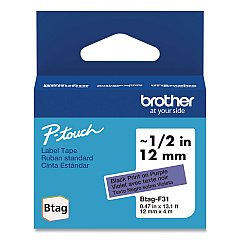 Brother Genuine P-Touch BTAG Label Tapes, 0.47" x 13.1 ft, Black on Purple (BTAGF31)