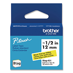 Brother Genuine P-Touch BTAG Label Tapes, 0.47" x 13.1 ft, Black on Yellow (BTAG631)