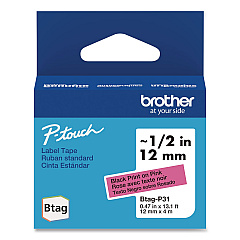 Brother Genuine P-Touch BTAG Label Tapes, 0.47" x 13.1 ft, Black on Pink (BTAGP31)