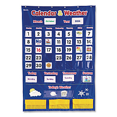 Learning Resources Calendar and Weather Pocket Chart, 46 Pockets, 14.7 x 32.2, Blue, 136 Cards (LER2418)