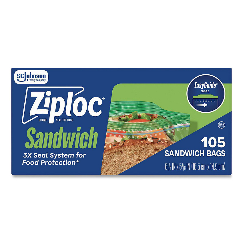 Ziploc Resealable Sandwich Bags, 6.5" x 5.88", Clear, 90/Pack (366151)