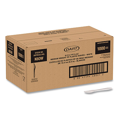 SOLO Style Setter Medium Weight Polypropylene Cutlery, Knife, Plastic, White, 1,000/Carton (K6OW)